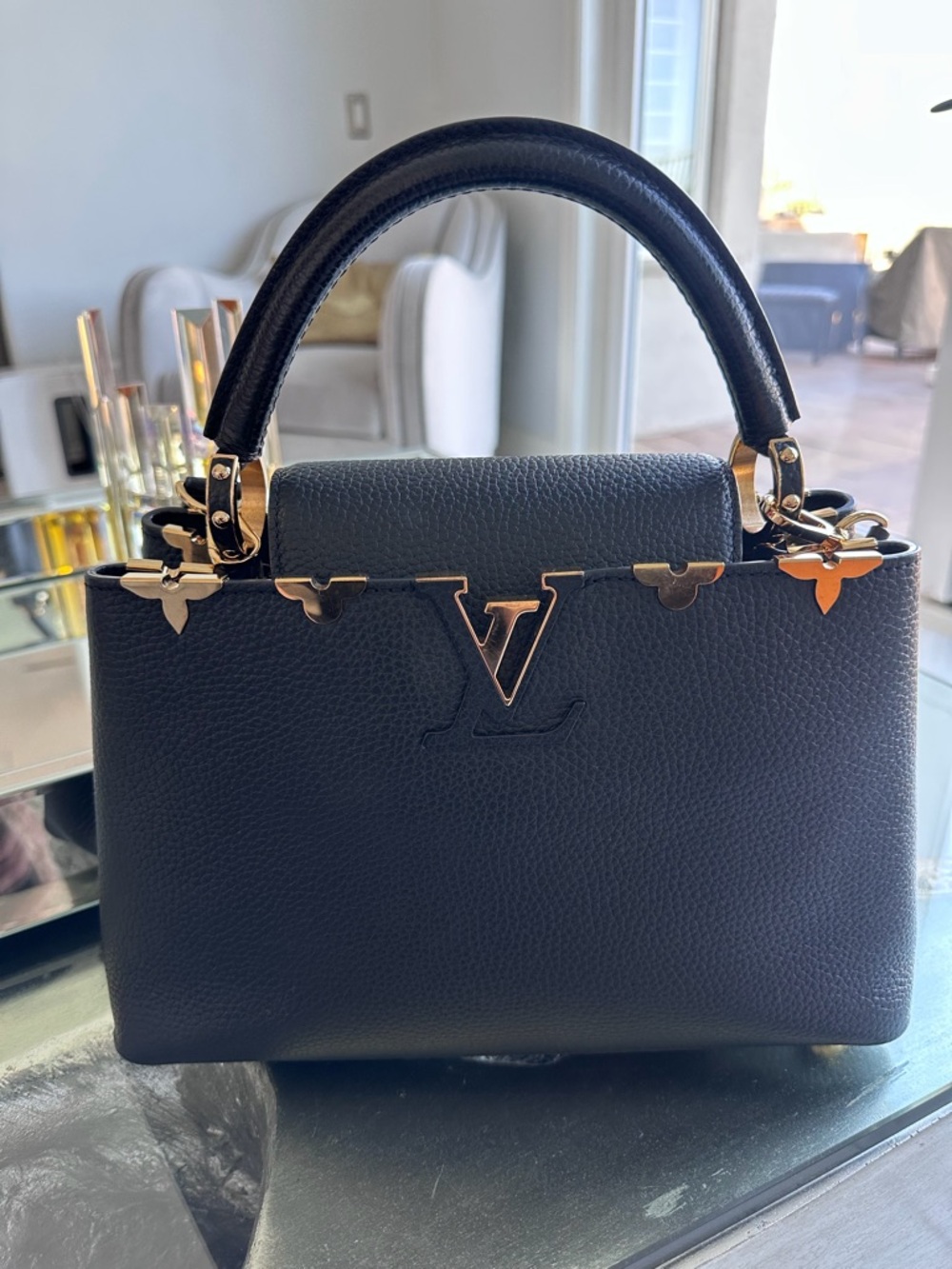Louis Vuitton Black Top Handle Satchel with Gold Hardware